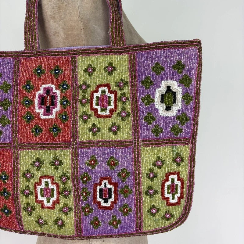 Beaded patchwork hippy boho tote handbag
