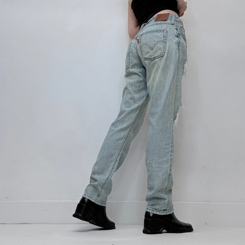distressed light wash straight leg Levis