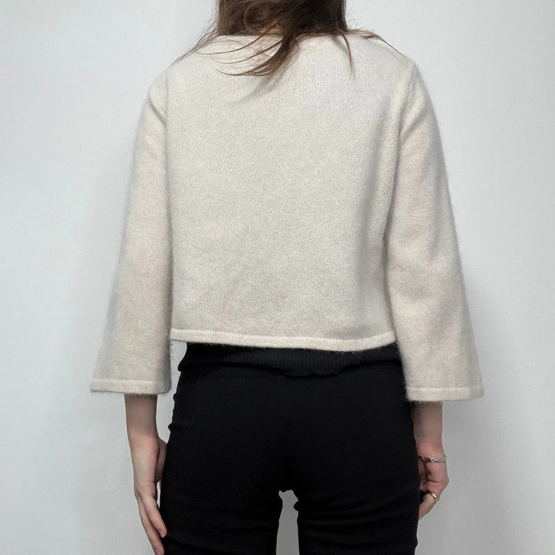 cropped cream angora fluffy knit cardigan