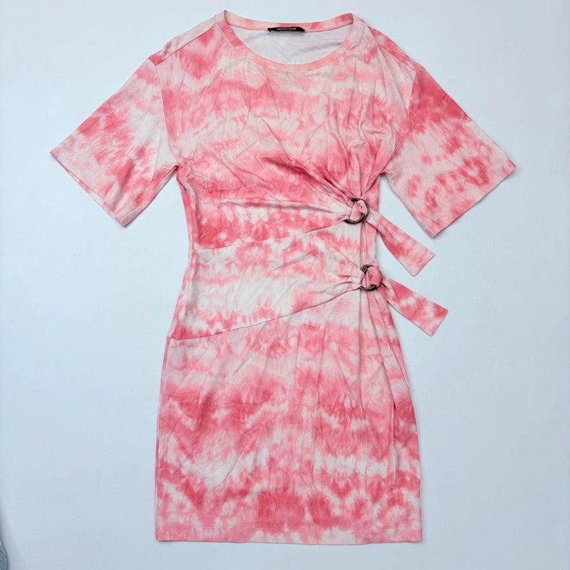 pink tie-dye jersey asymmetric cavalli t-shirt dress.