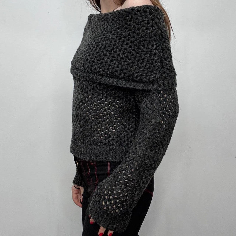 chunky sheer knit fold over jumper
