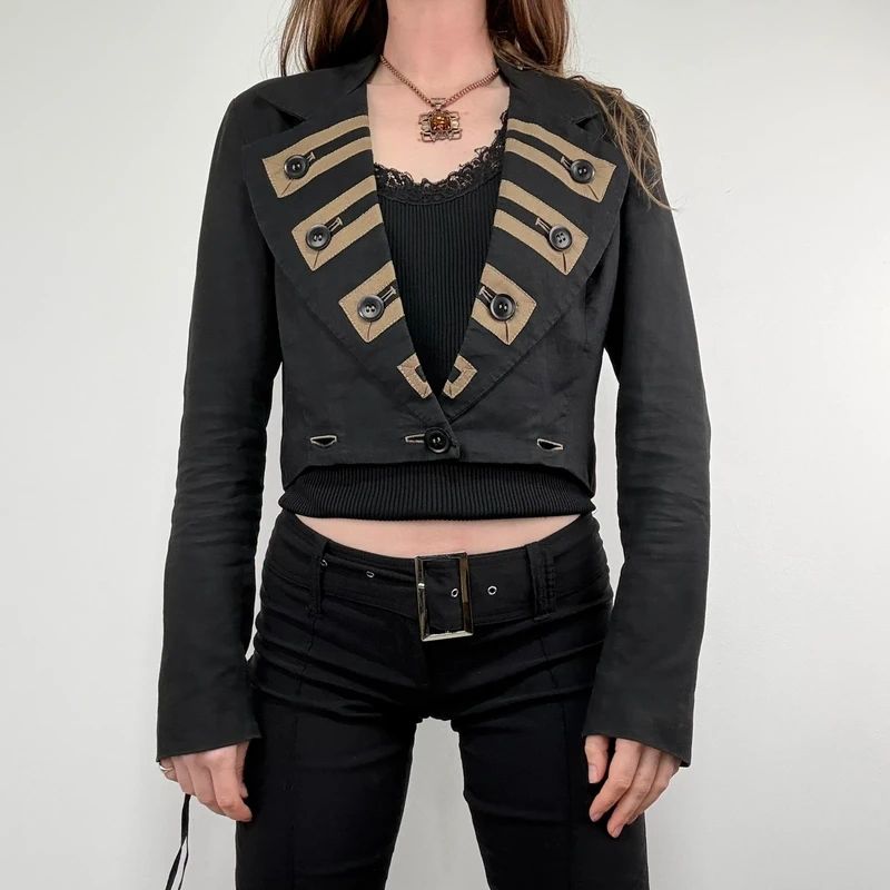 black cropped military napoleonic adjustable jacket