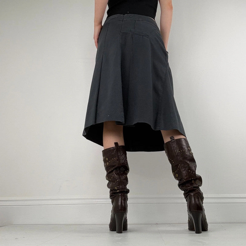 navy blue structured textured midi skirt
