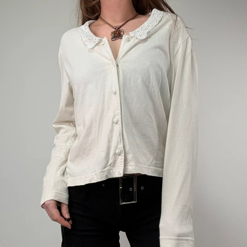 White cotton lace crochet Laura Ashley shirt