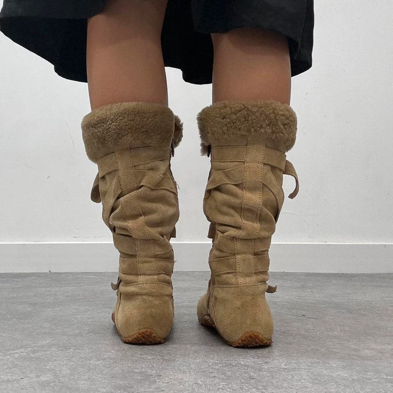 Brown suede strappy boxing boots