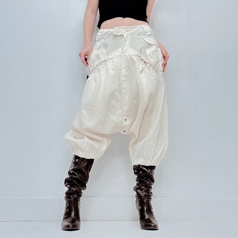 white batwing crop crotch slouchy trousers
