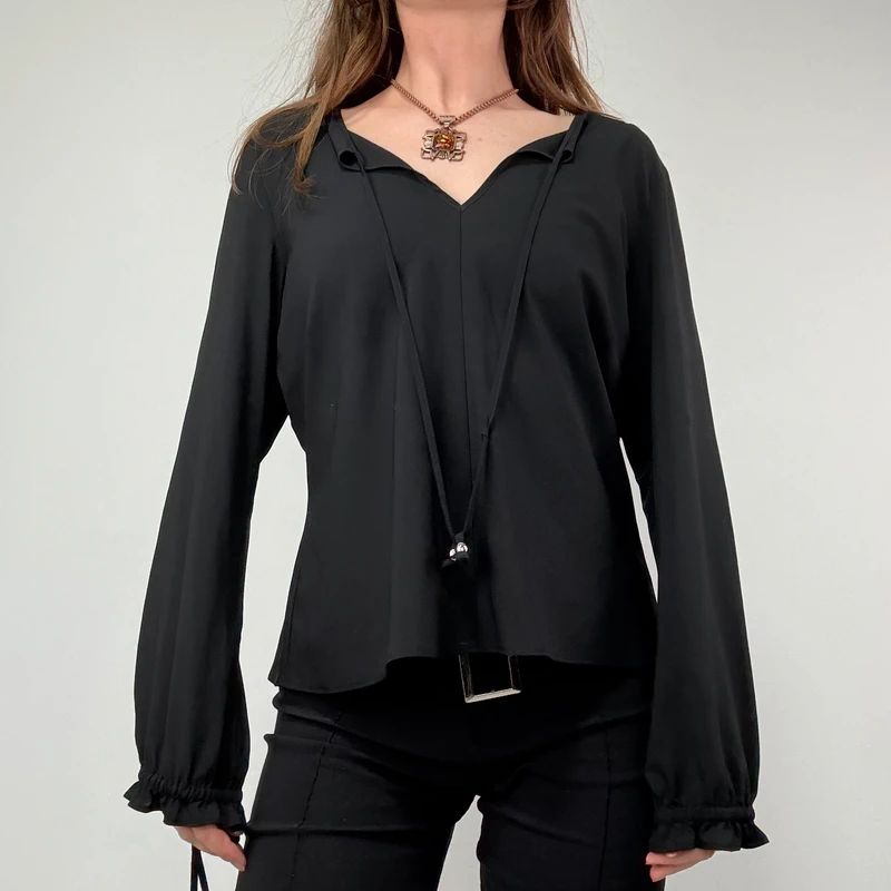 black flared floaty western boho blouse