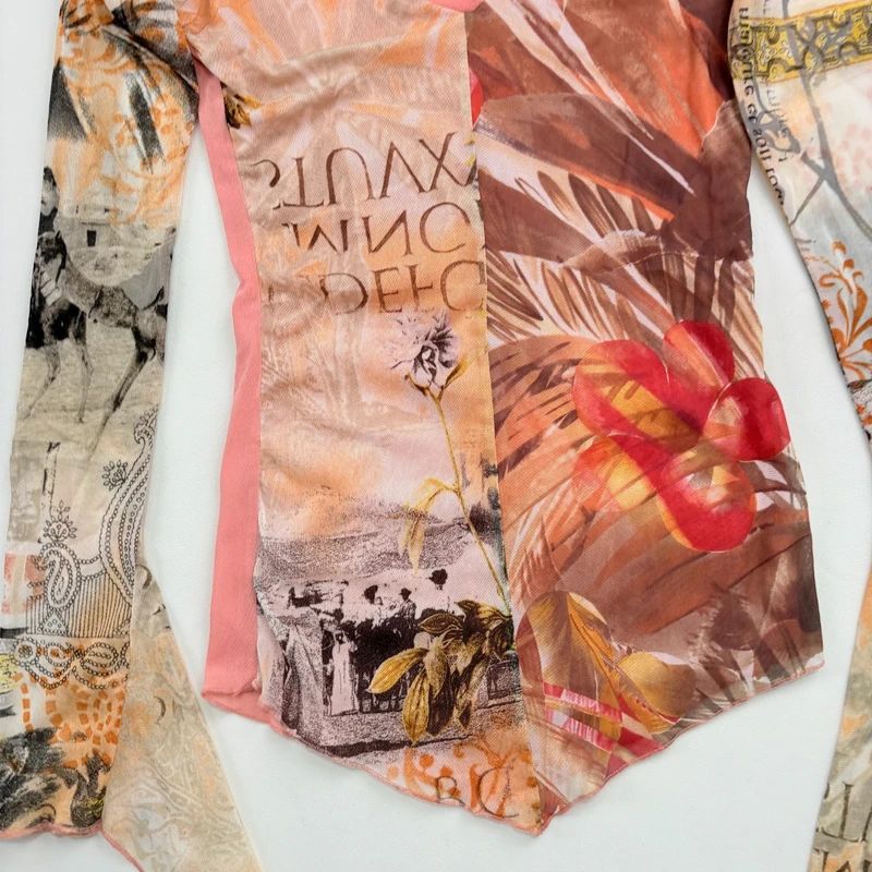 Graphic Mesh Printed Grunge Top