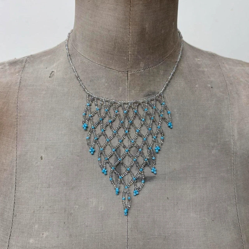 beaded chandiler layered drape necklace