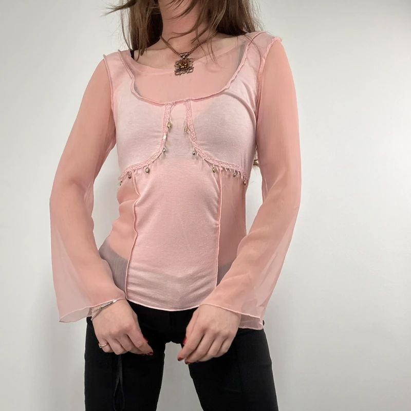 pink flared long sleeve t-shirt