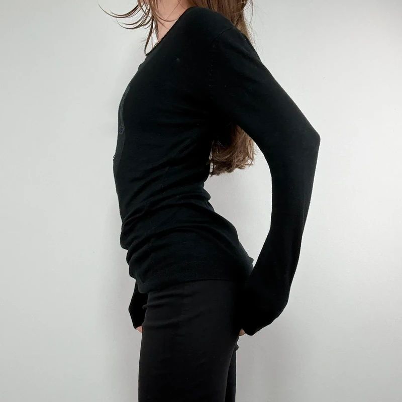 black long sleeve printed nepolion detailed t-shirt