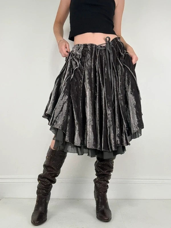 Grey pleated flared voluminous circle skirt