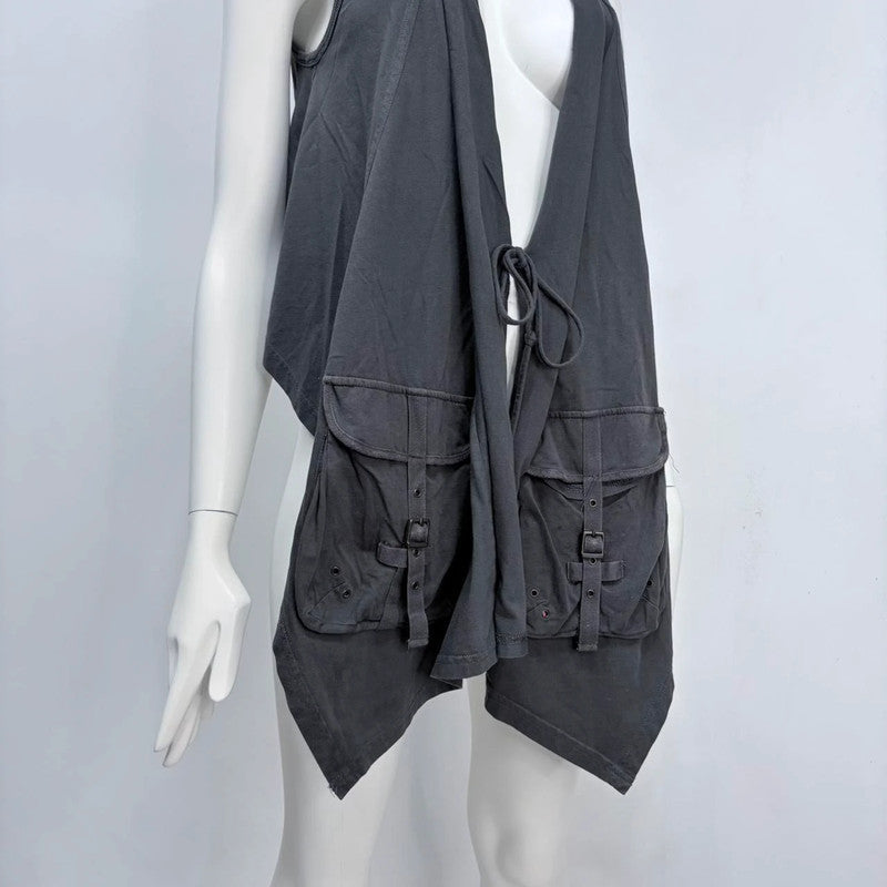 cargo draped grey long vest