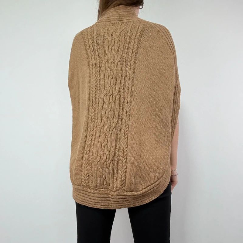 Tan Cable Knit Cape Cardigan