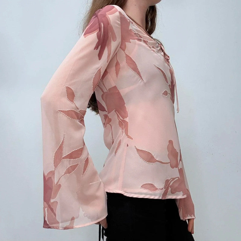 pink flared floral shirt