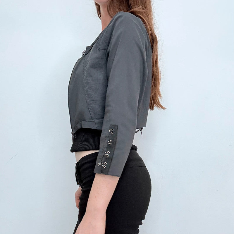 grey fitted cropped utility jacket