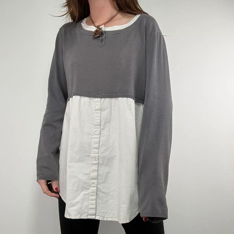 flared white shirt layered long sleeve top