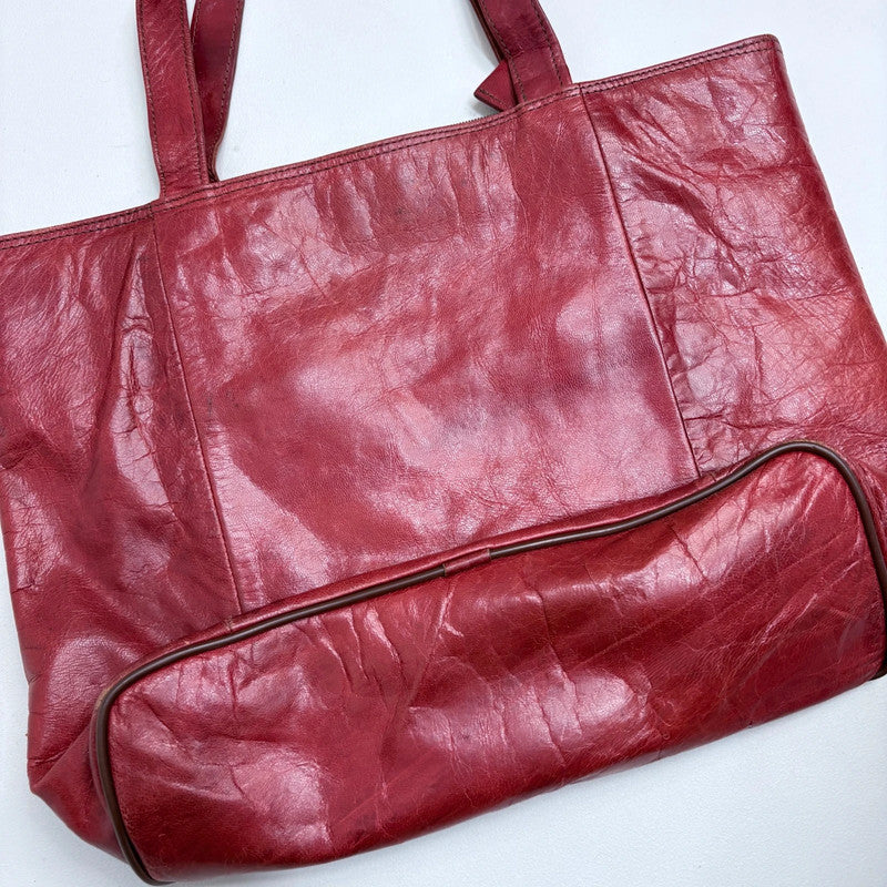 red leather tote bag