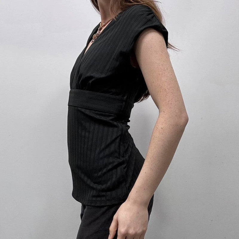 black ribbed pinstripe shirt