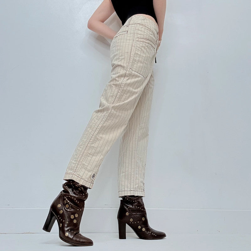 cream pinstripe trousers