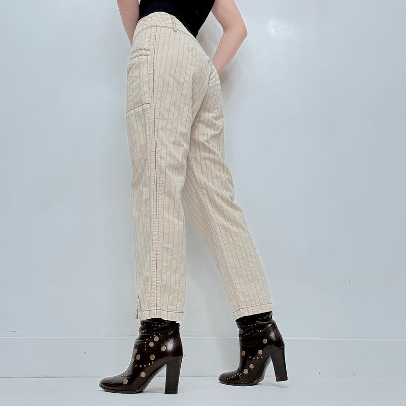 cream pinstripe trousers