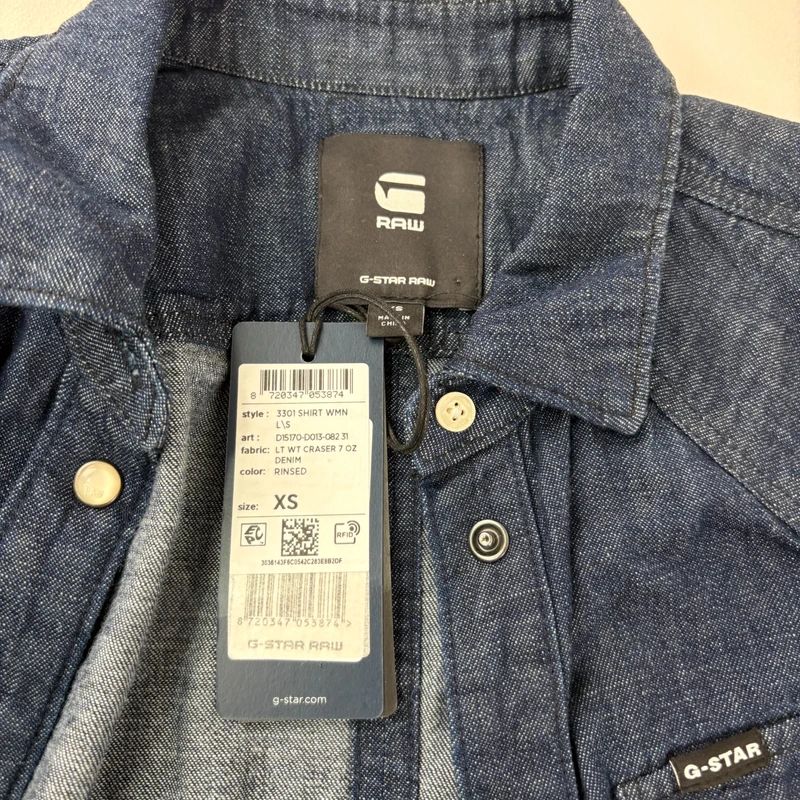 G-star raw dark denim gathered fitted shirt