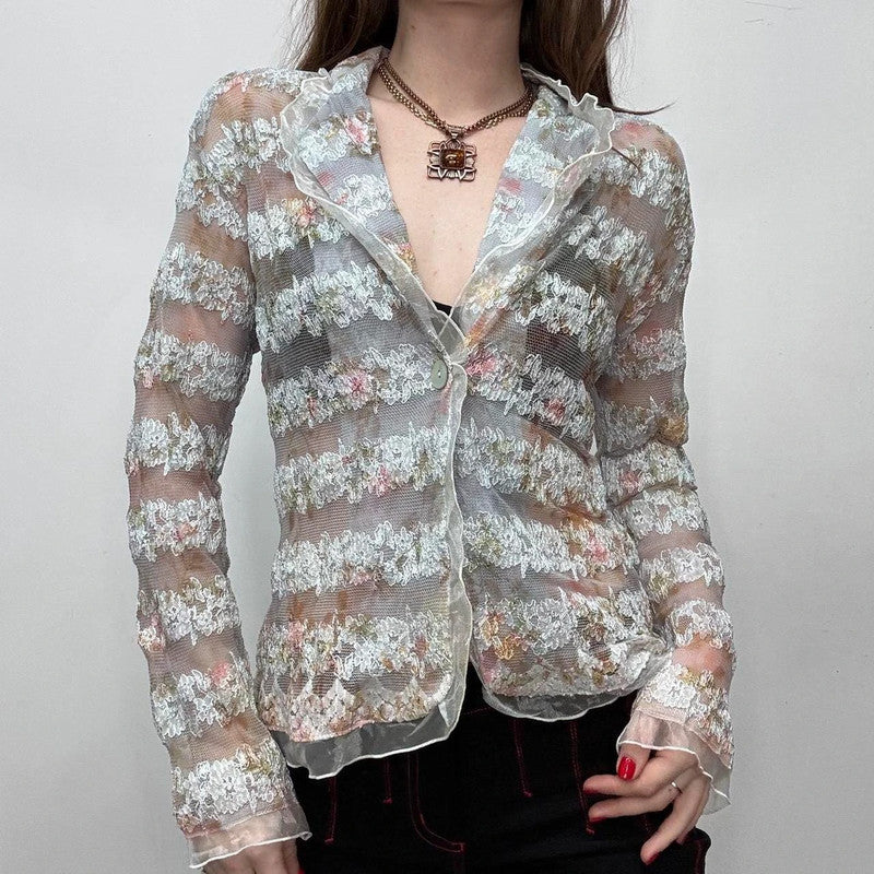 sheer lace embroidered shirt