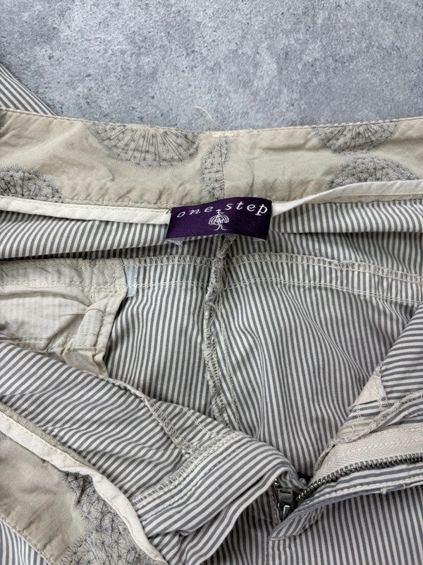 beige pinstripe cargo slim fit cotton trousers