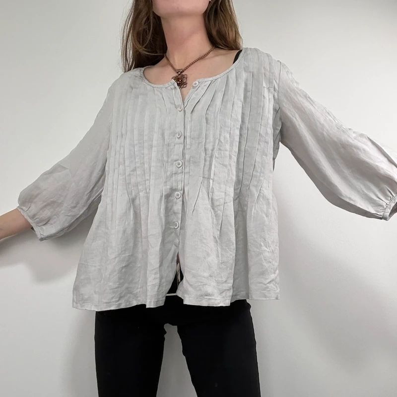 french grey pleated linen shirt