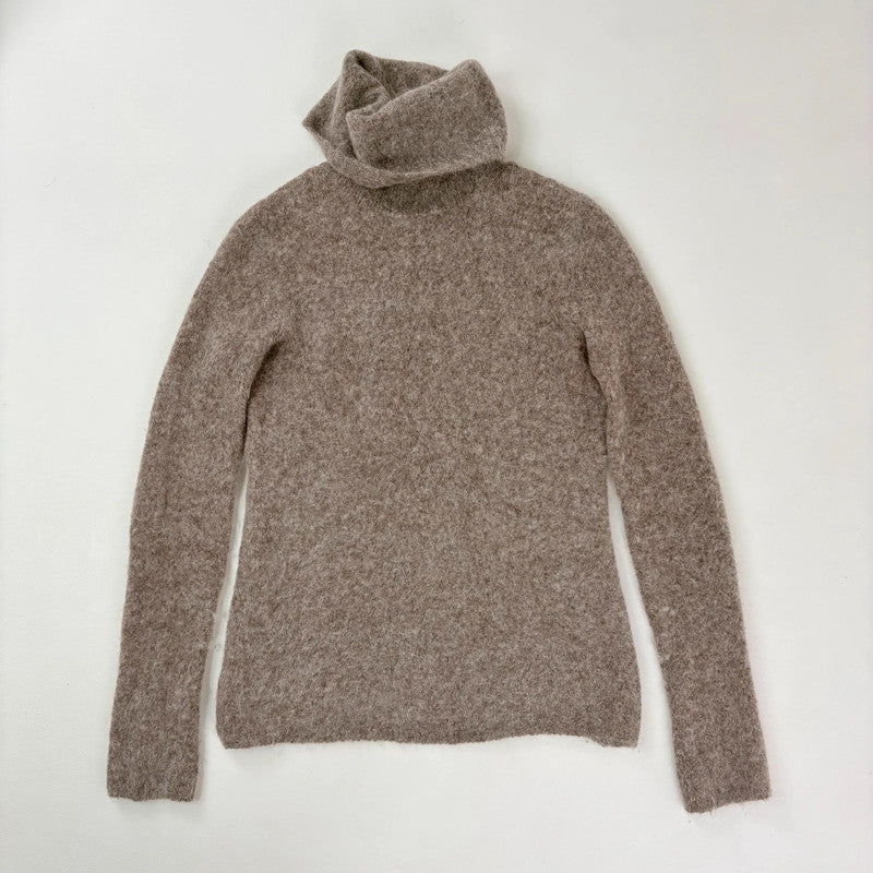 brown taupe fluffy knit mock neck
