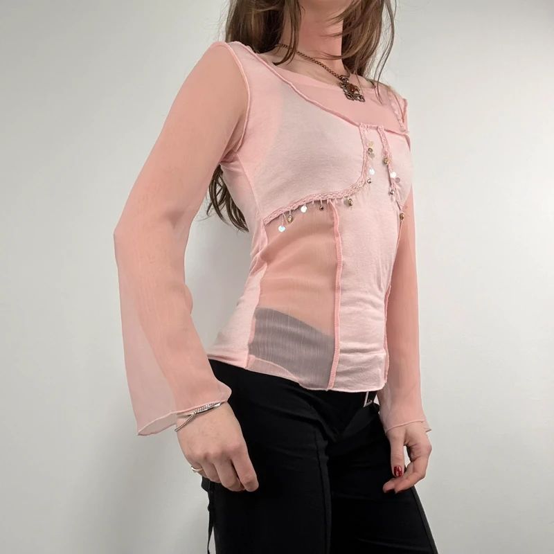 pink flared long sleeve t-shirt