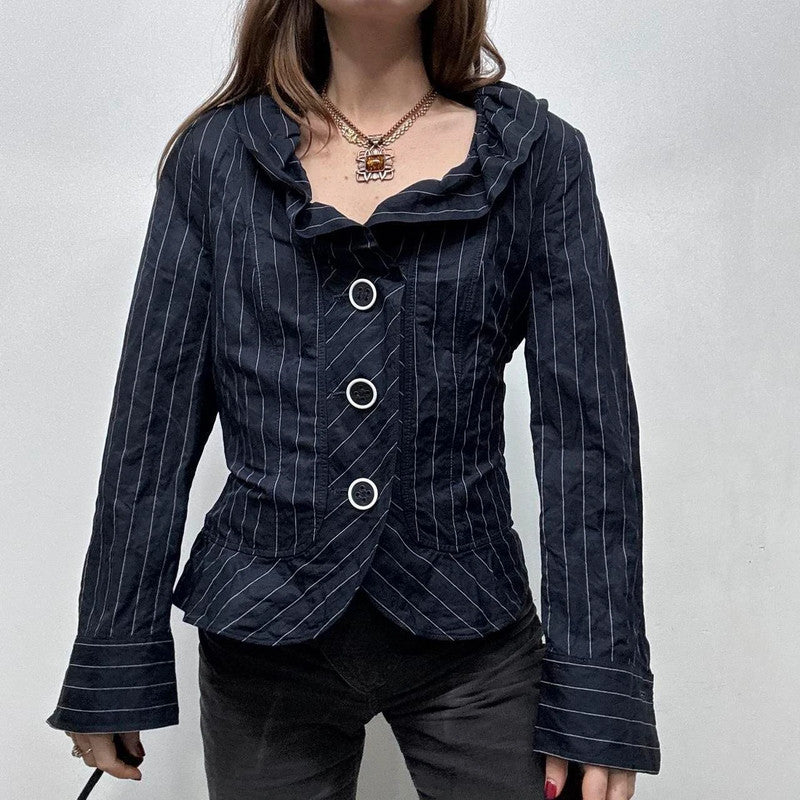 pinstripe structured flared shirt jacket