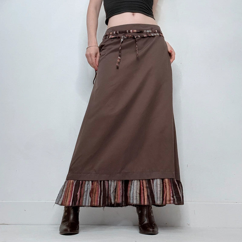 brown flared maxi skirt