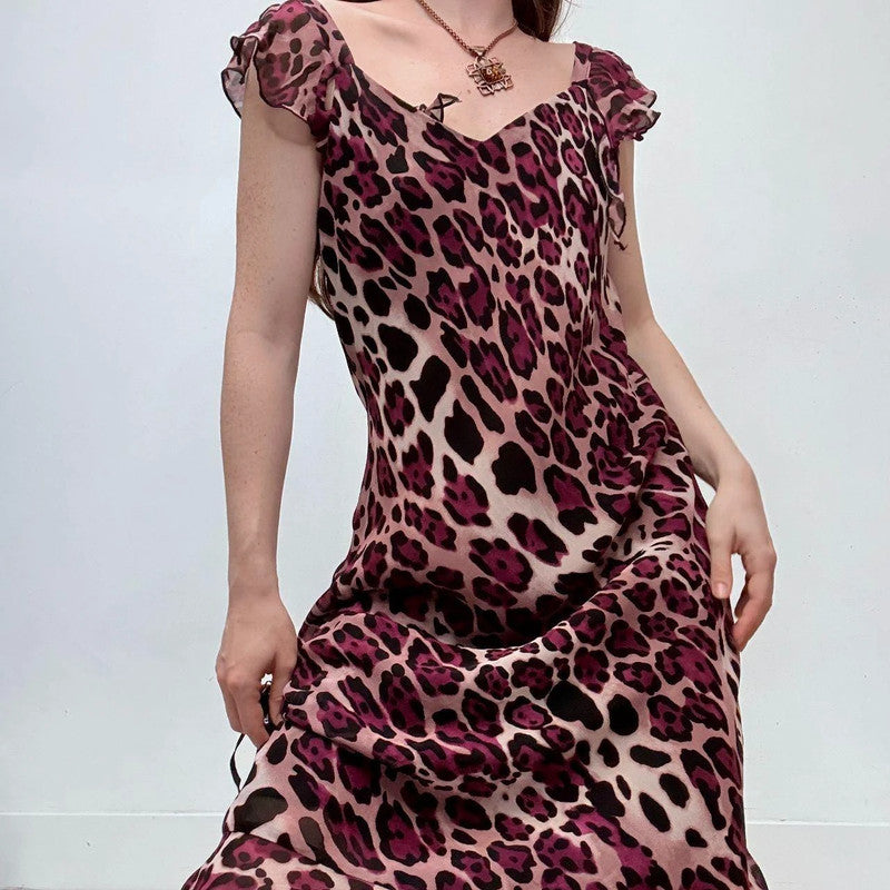 bias cut flutter leopard print dress