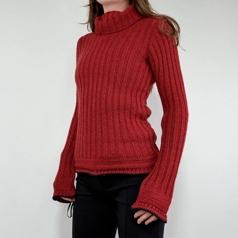 red wool ribbed knit jumper