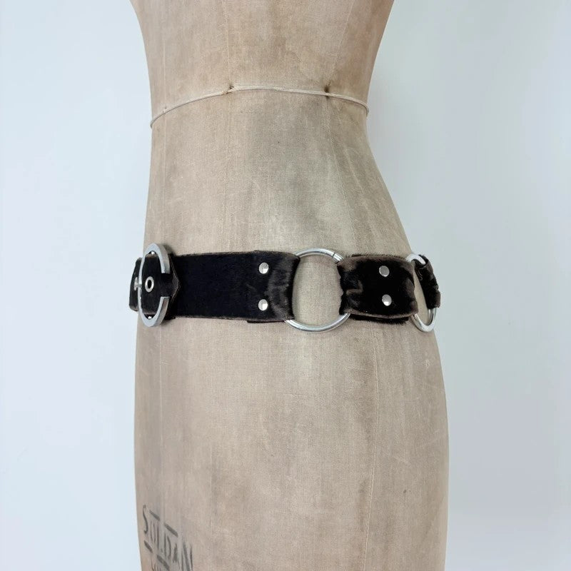 Pony hair cow hide leather chain link belt