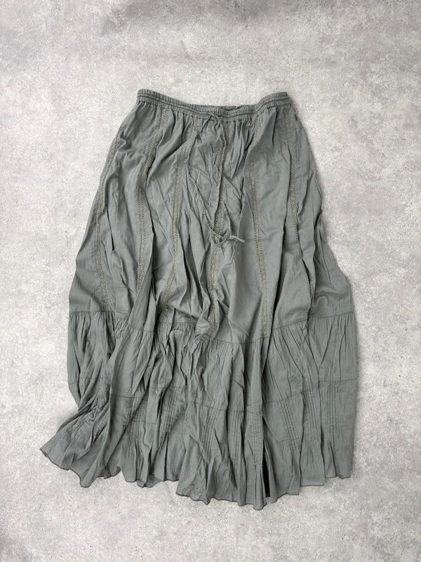 Monsoon khaki cotton flared maxi skirt