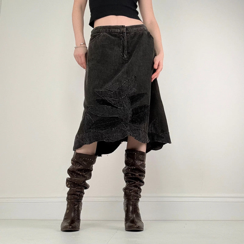 Rene Derhy dark grey cord midi skirt
