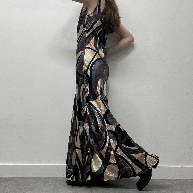 satin crinkle patterned maxi dress
