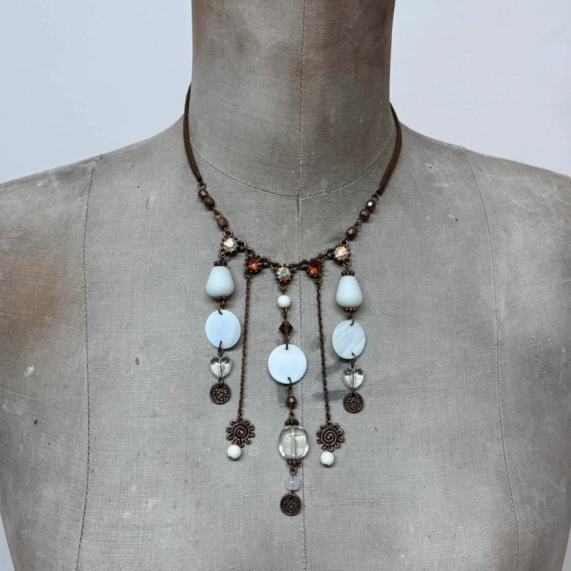 layered chain pearl charm necklace