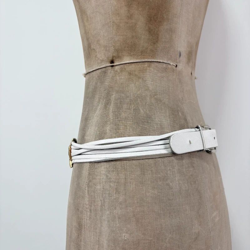 chunky metal boho white leather belt