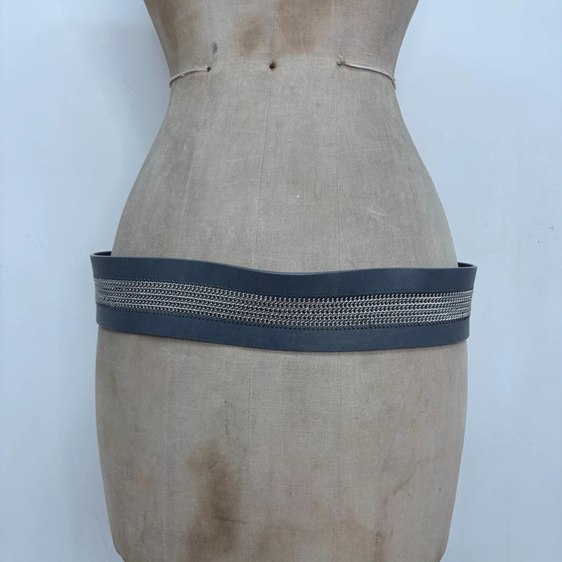 thick oversized grey chain leather belt