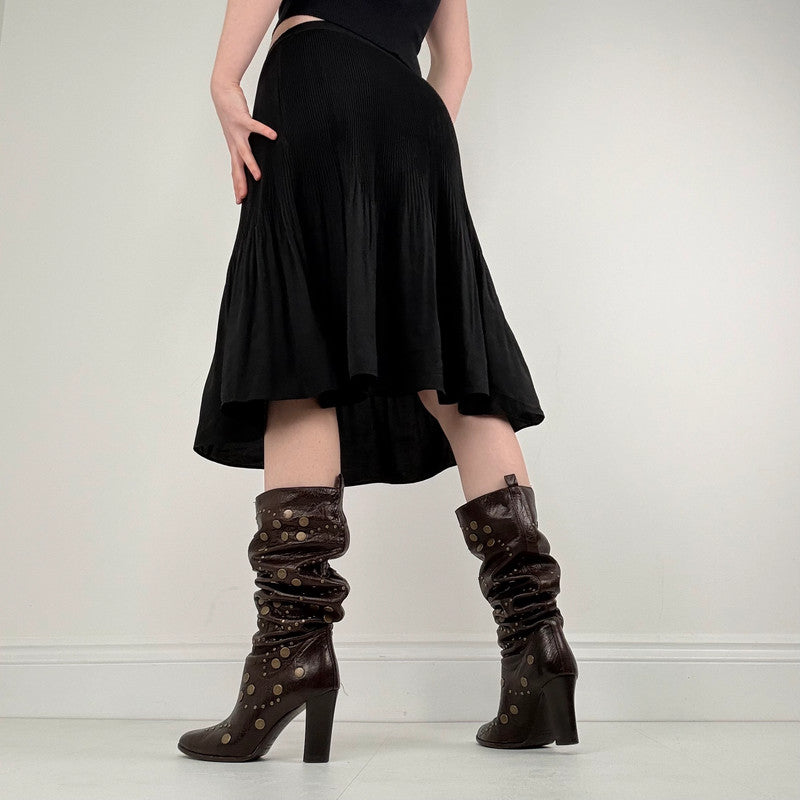 black pleated crinkle allsaints skirt