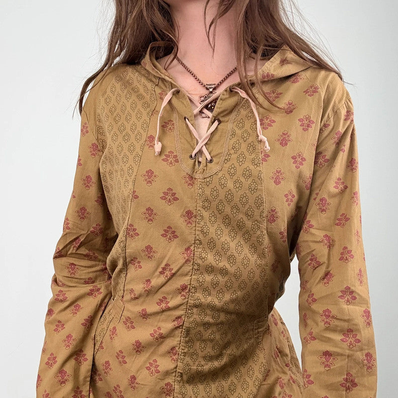 tan khaki printed cotton shirt