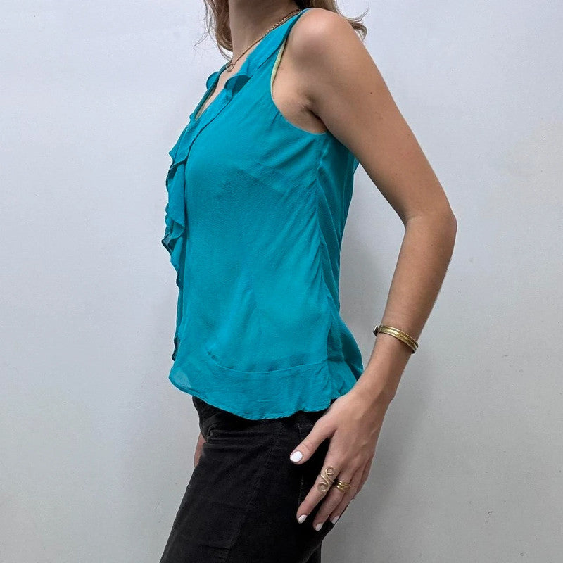silk ruffle blouse vest