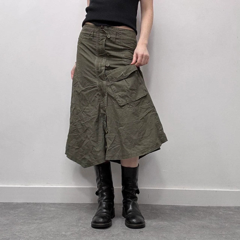 khaki cargo flare ruffle skirt