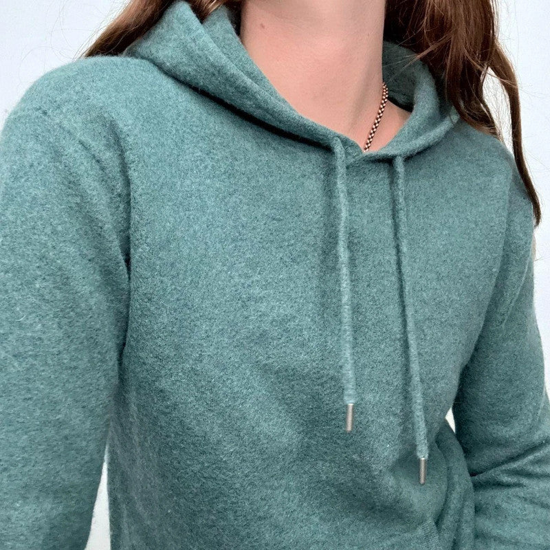blue wool knitted hoodie