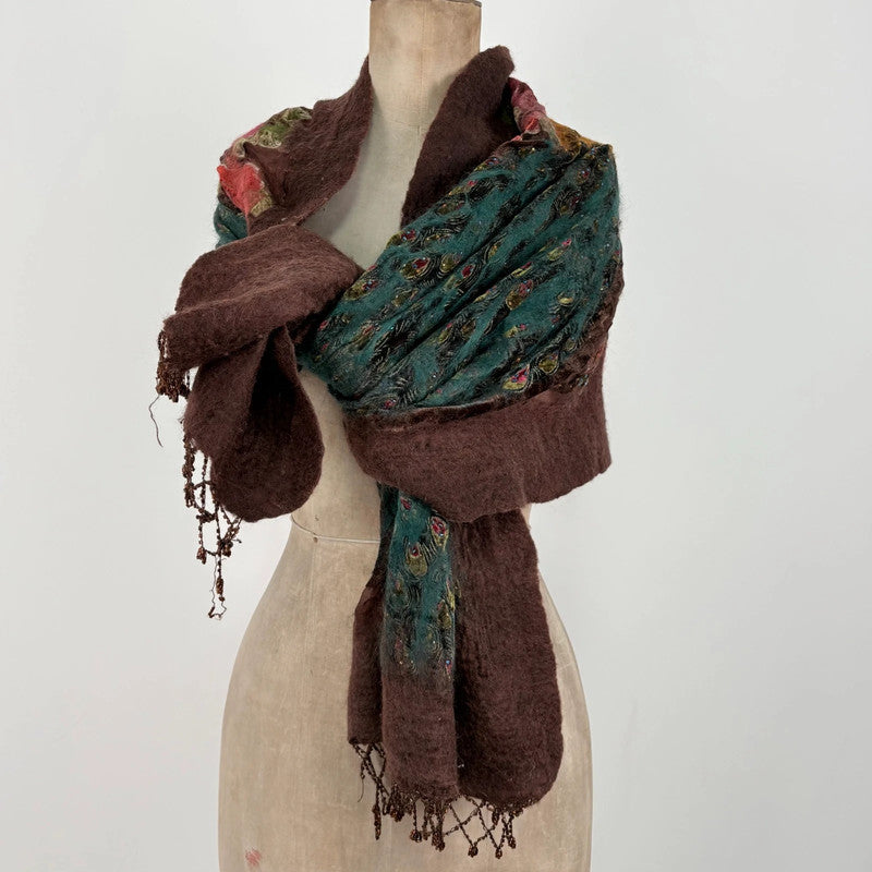 brown felt silk boho fairy scarf