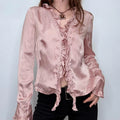 pink silky flutter flared shirt