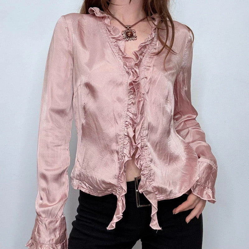 pink silky flutter flared shirt